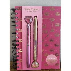 New Juicy Couture Spiral Notebook Journal Heart Pens Set Stationery Pink Gold
